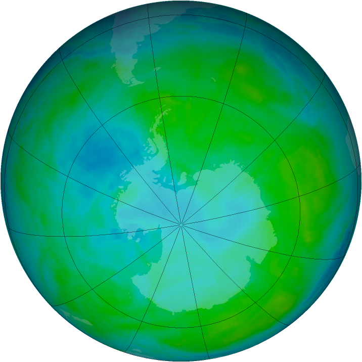 Antarctic ozone map for 13 January 1993